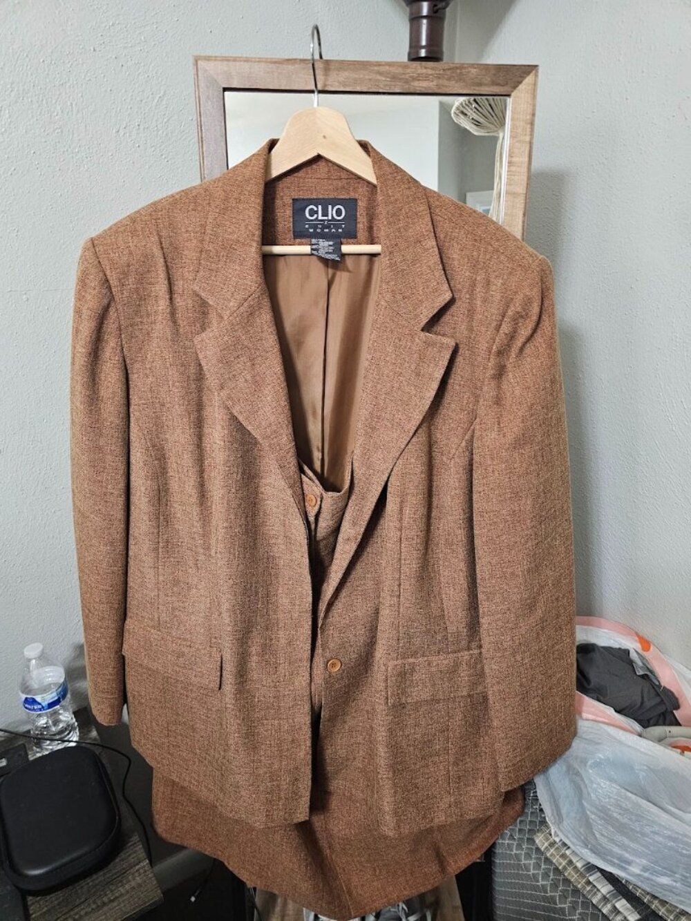 Vintage CLIO II Woman Brown Tweed Skirt Suit Plus Size 22W Blazer 90s